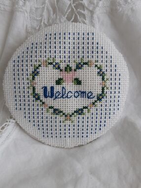 Welcome Heart Floral Cross Stitch Accent